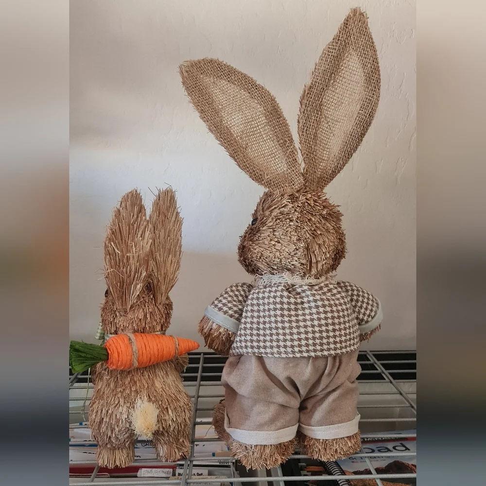 Michaels Sisal Rustic Easter Bunny Figurines by Ashland w/ Eggs Set/2 EUC - Picture 3 of 7